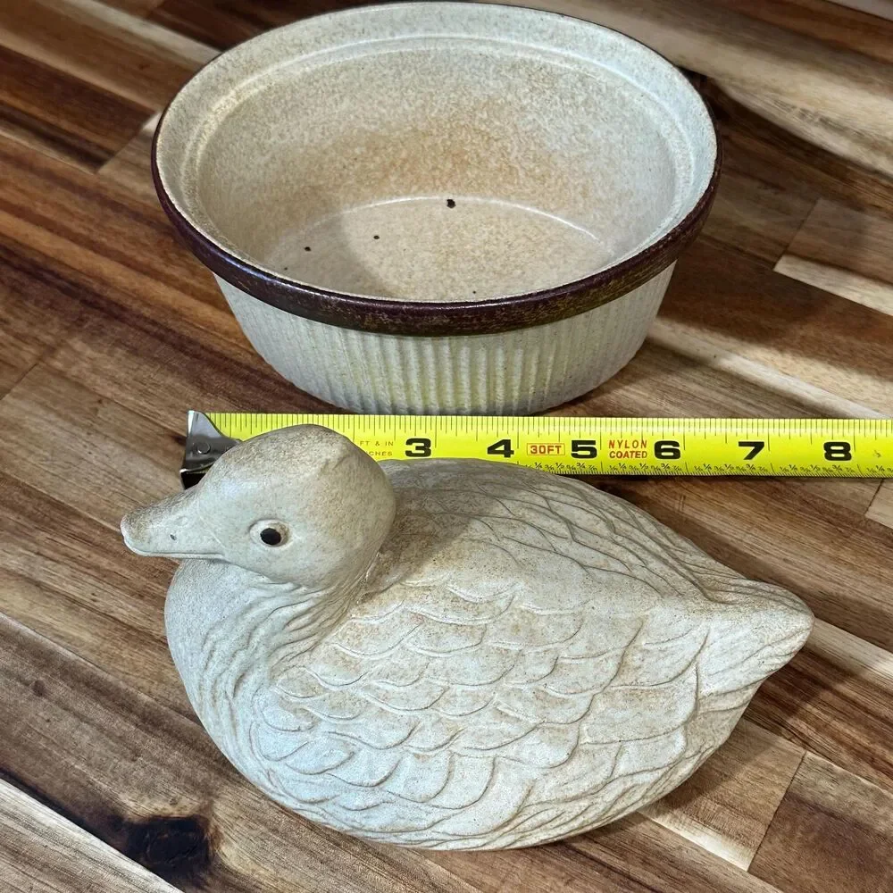 Vintage Pottery Craft Duck Ramikin Lidded Casserole Dish - USA - 6 1/2” x 5”